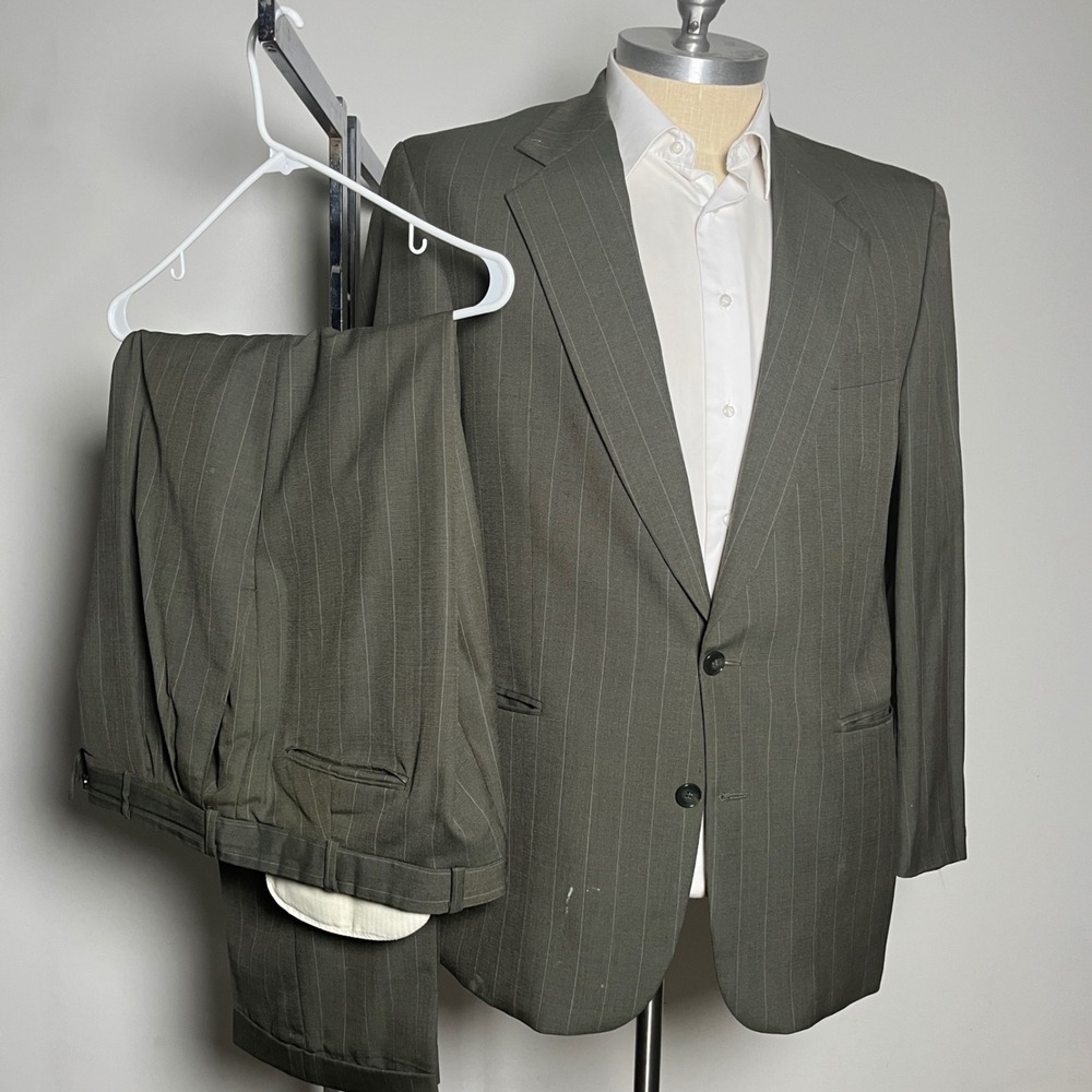 Franco‎ Tassi Suit Mens 44R 36x30 Grey Pinstripe 2-Button Professional Business